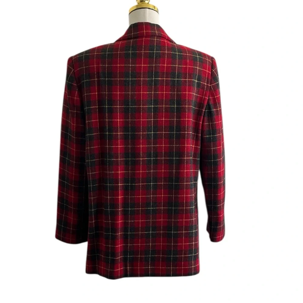 Harris Wallace VTG 90’s plaid Red Black Wool Blend Blazer Size 10